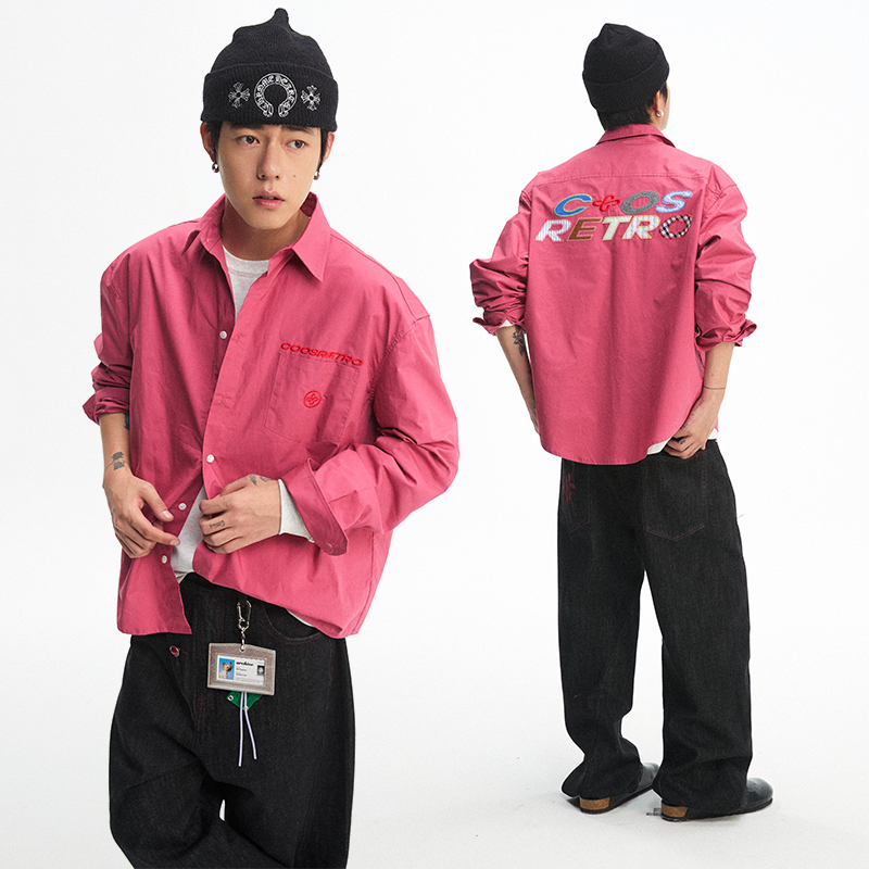 CoosRetro美式复古工装早秋衬衫外套男拼接绣花设计长袖上衣外套