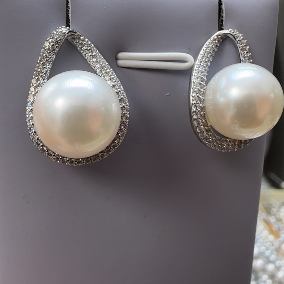 海水珍珠耳饰银S925镶嵌