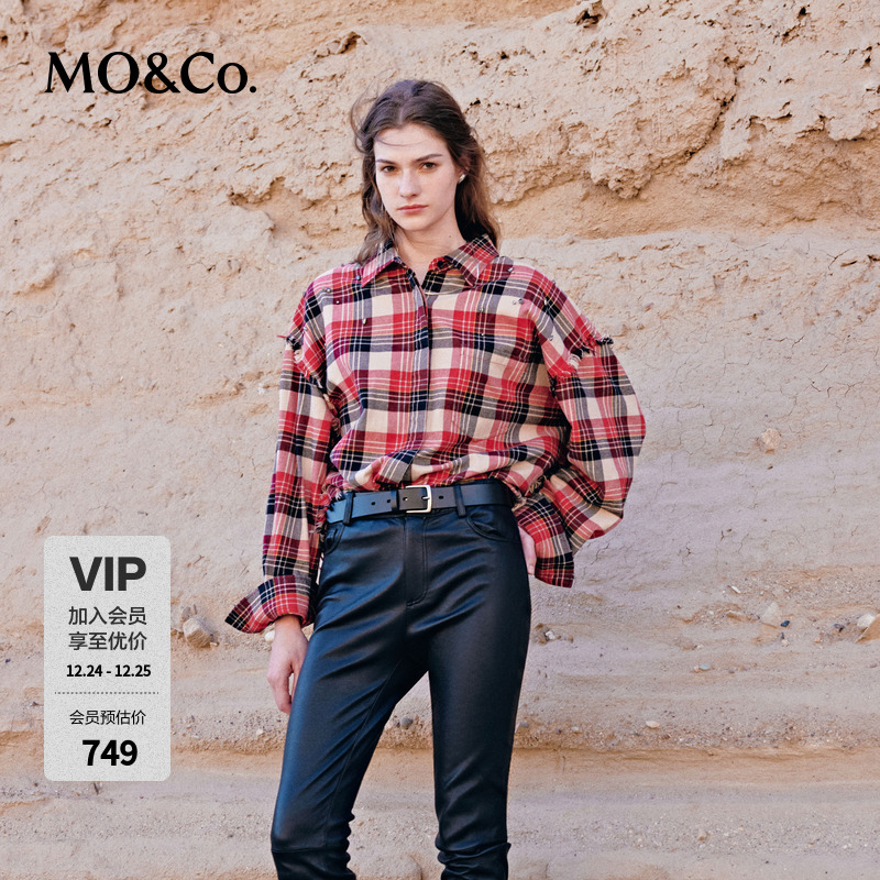 【流光风】MOCO苏格兰格纹流苏毛边宽松厚实棉质衬衫MBD3SHTK01