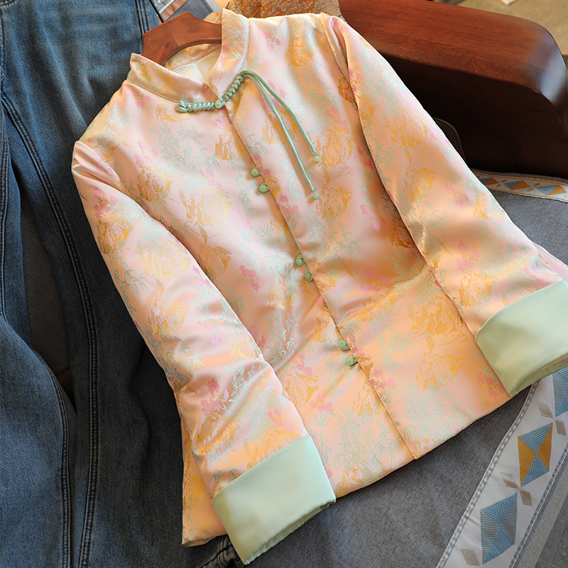 2024新款新中式国风缎面刺绣纯棉花棉袄外套女秋冬季棉服唐装上衣