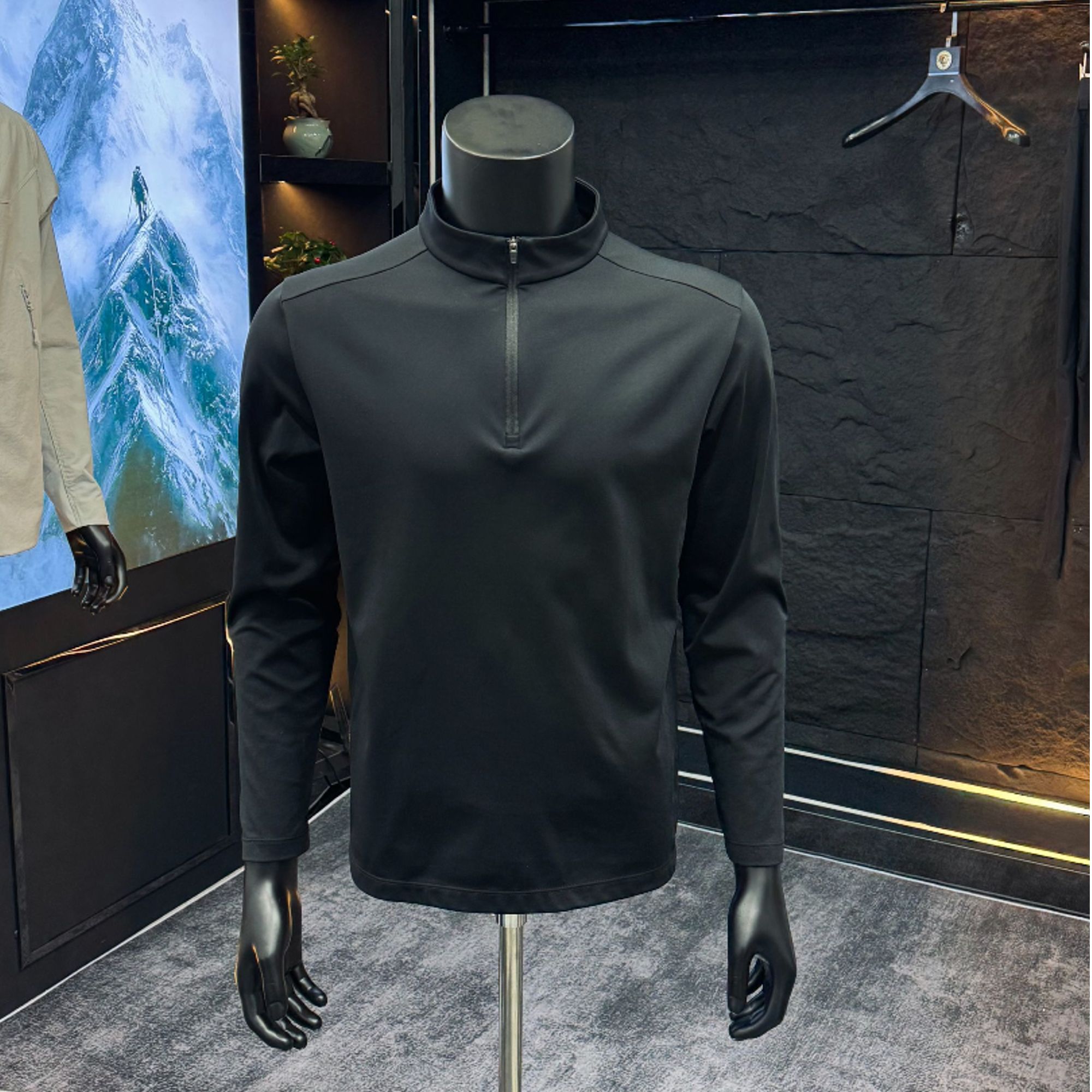 秋冬拉链立领简约风运动长袖纯色男士秋季T恤