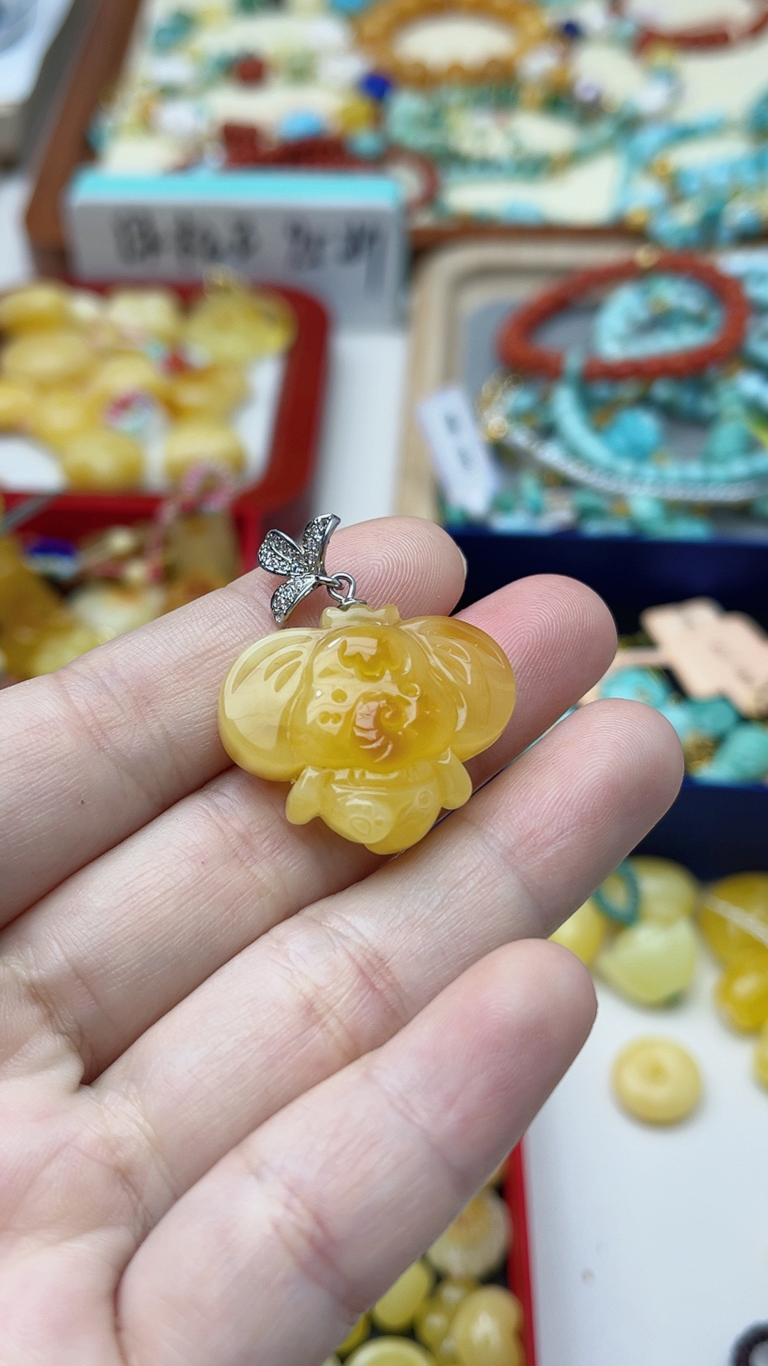 天然蜜蜡飞天象吊坠s925