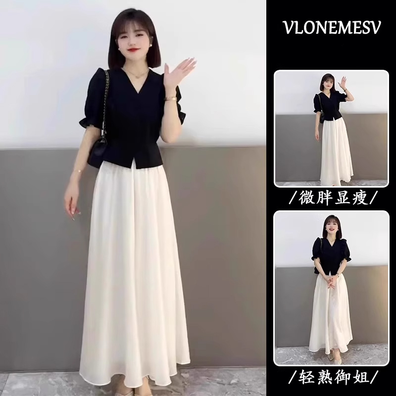 2025夏季新款女士爆款两件套赫本风法式小众泡泡短袖上衣裙裤套装