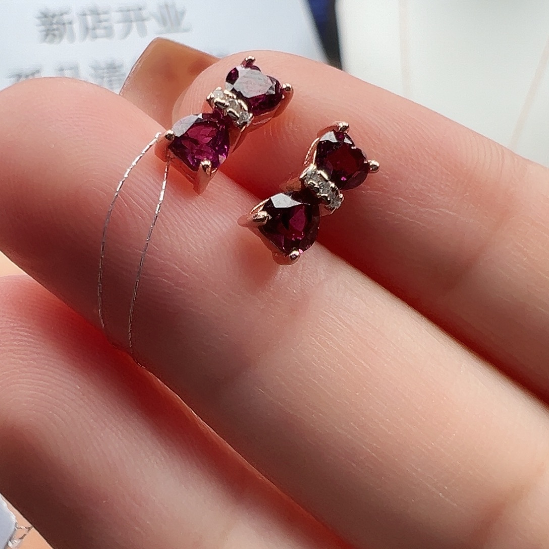 石榴石银S925镶嵌耳饰