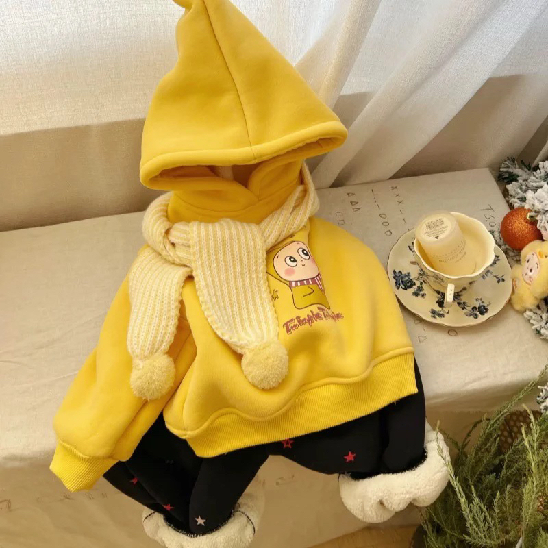 2025新款女童加绒套装冬季韩版可爱人连帽星星休闲裤加厚冬款