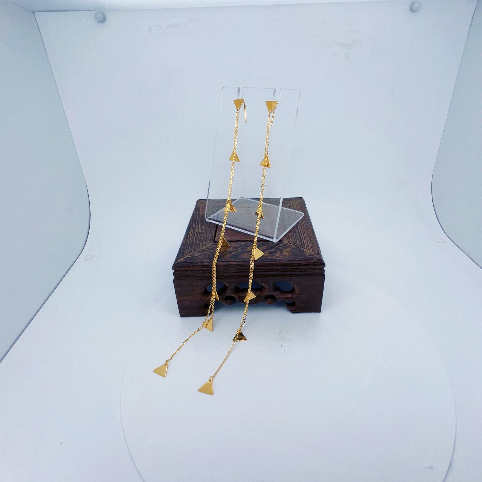 足金999黄金炫彩三角超长耳线6.08*