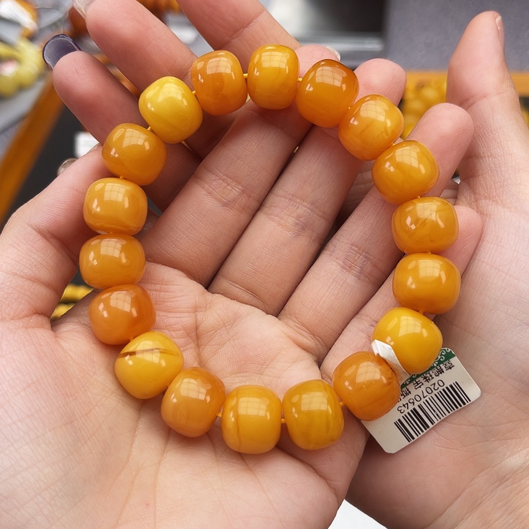 琥珀未镶嵌手链14m鸡油红花蜡