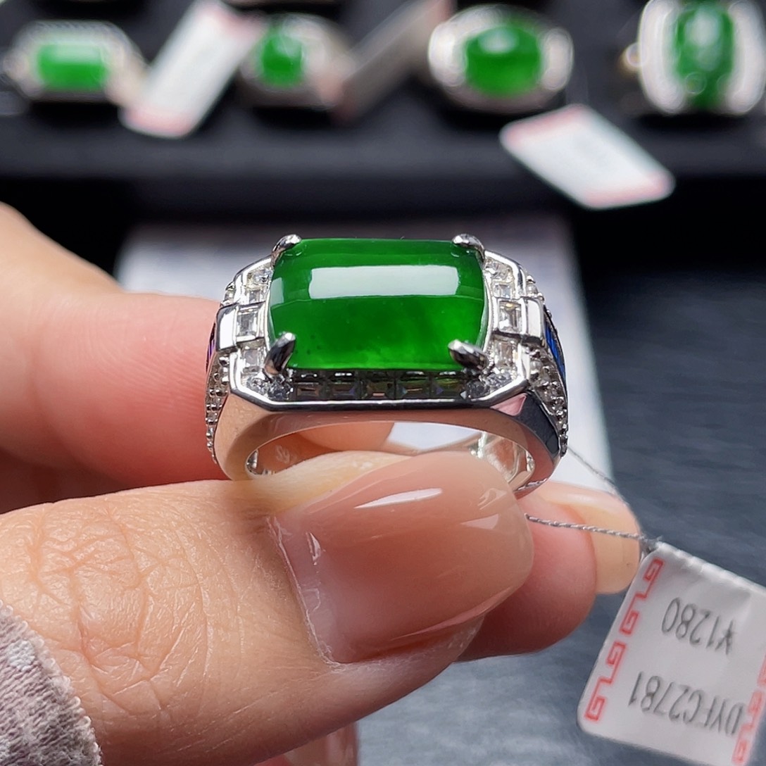 翡翠戒指银S925镶嵌天然a货翡翠没运费险2781