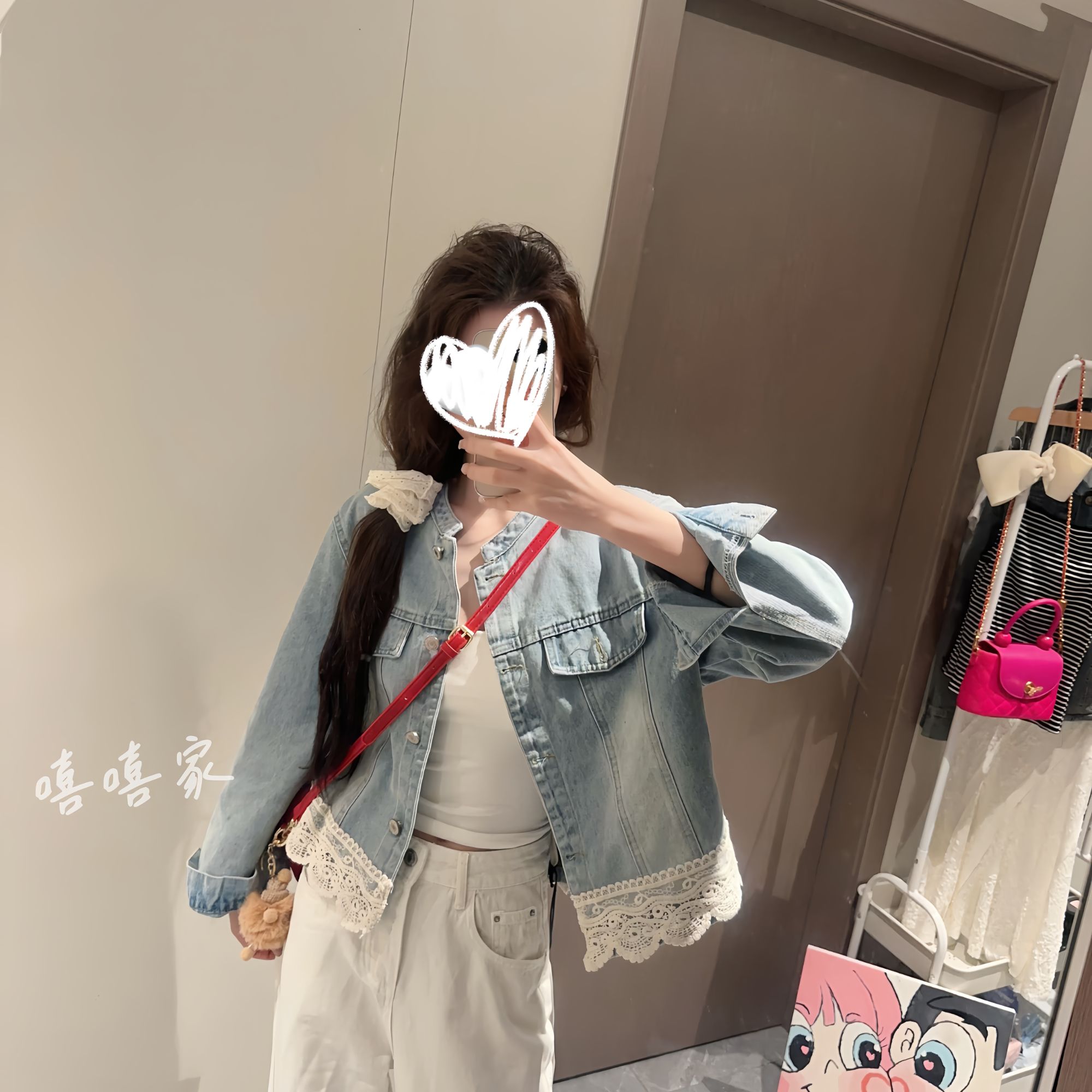 韩系蕾丝花边拼接做旧牛仔外套女2025秋季新款休闲短款上衣2036#