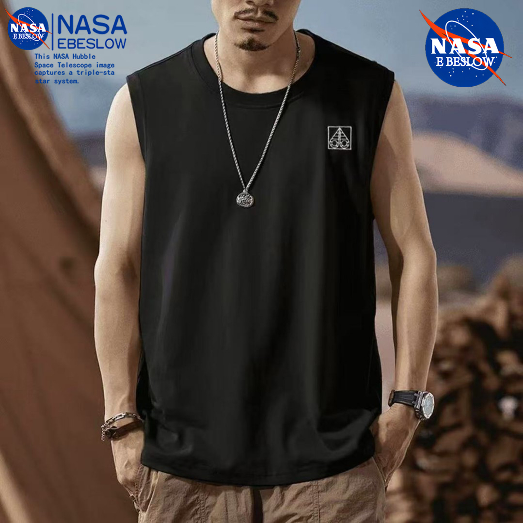 NASA纯棉无袖运动背心男士夏季宽松潮牌健身坎肩篮球T恤马甲