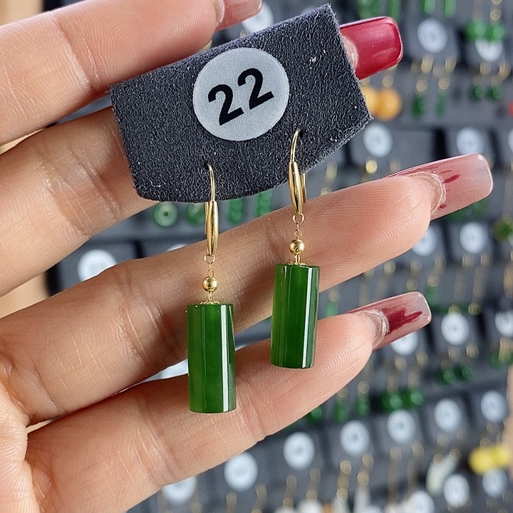 和田玉耳饰18K金镶嵌