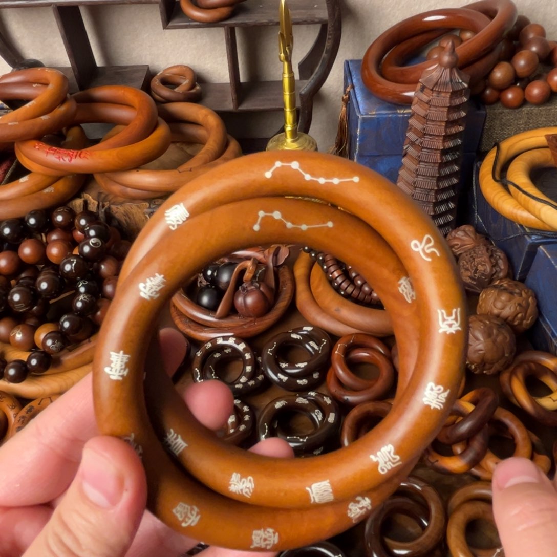 用***1枣木枣木老料乾坤圈十字镶银80