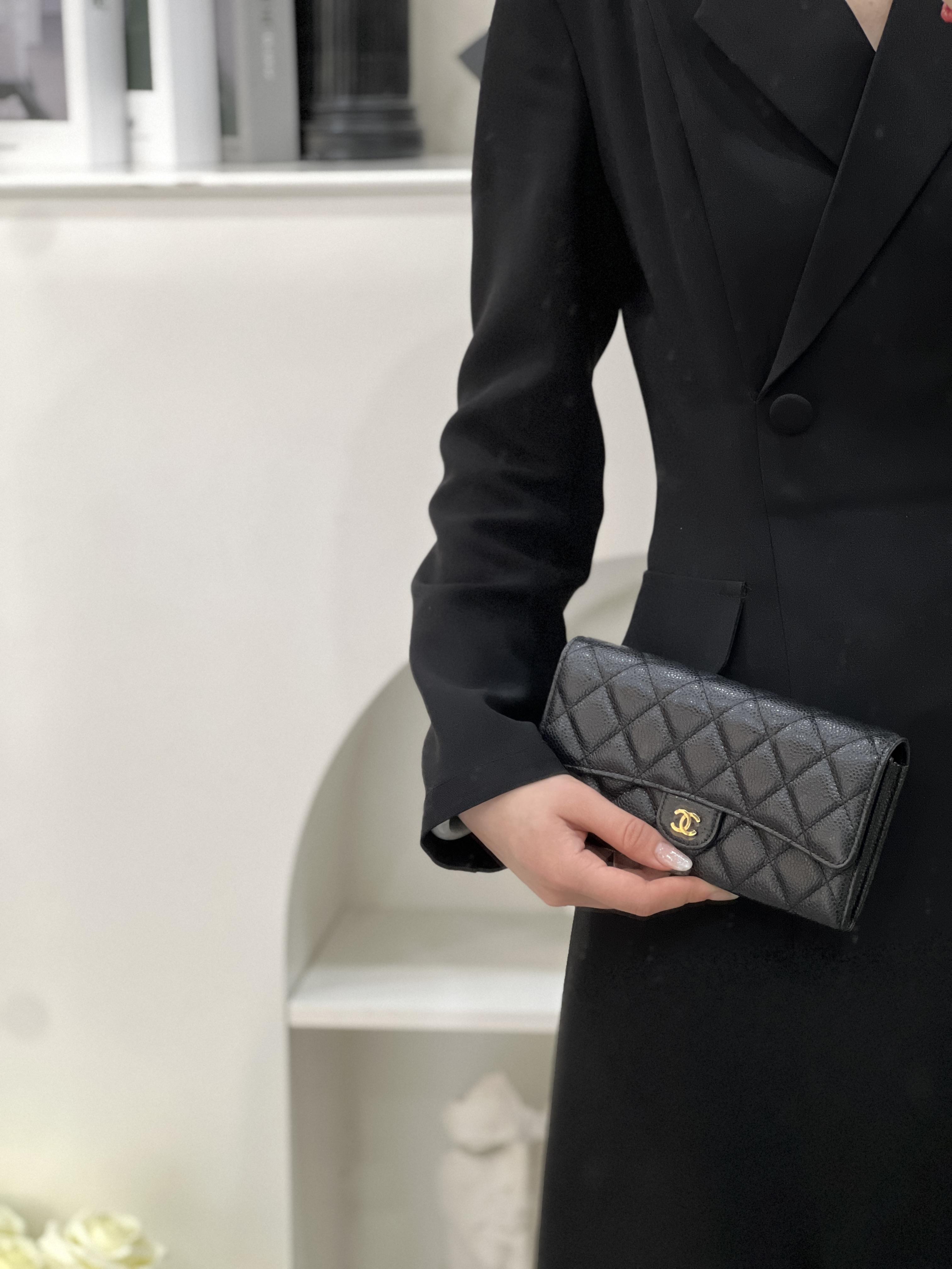 99新 Chanel/香奈儿 chanel cf钱包黑金荔枝纹/无公价/优品