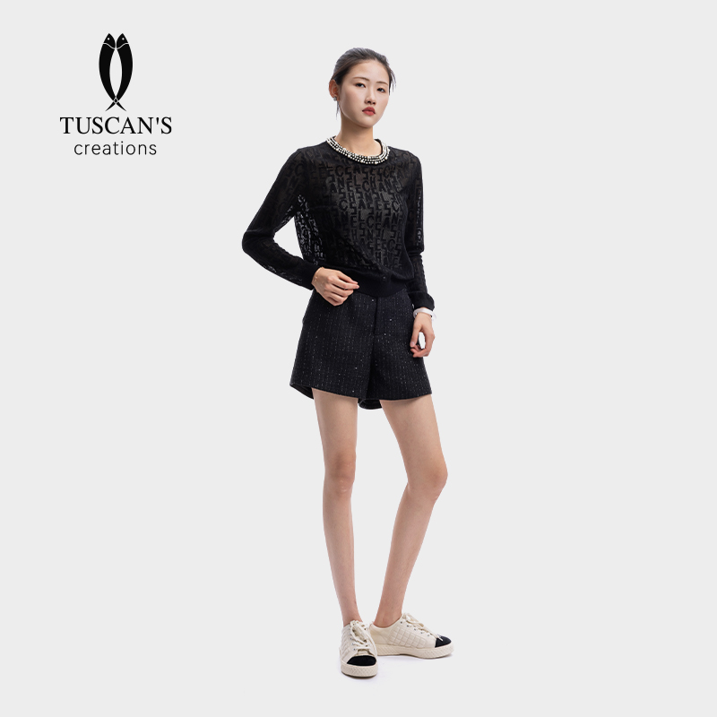 TUSCAN'S CREATIONS女士通勤长袖套头休闲百搭毛针织衫时代双鱼