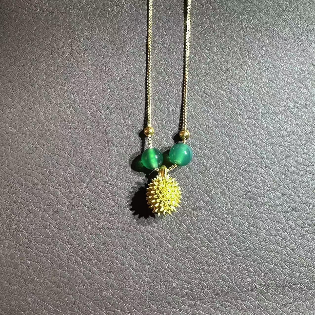 足金999小金珠精美气质榴莲一生绿玛瑙吊坠  F385