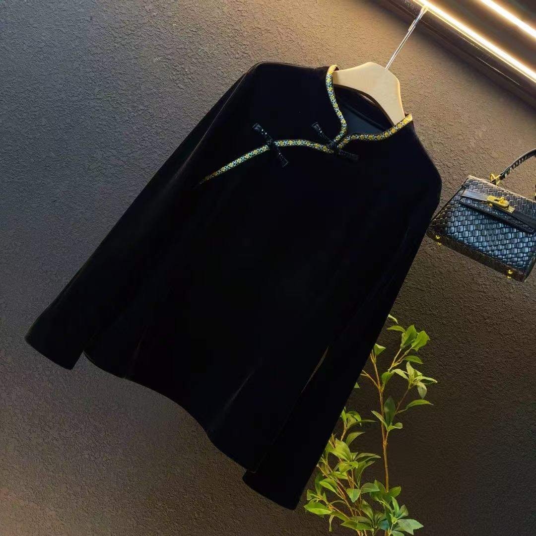 新款大码2025冬季加厚丝绒中式国风显瘦百搭上衣/33569