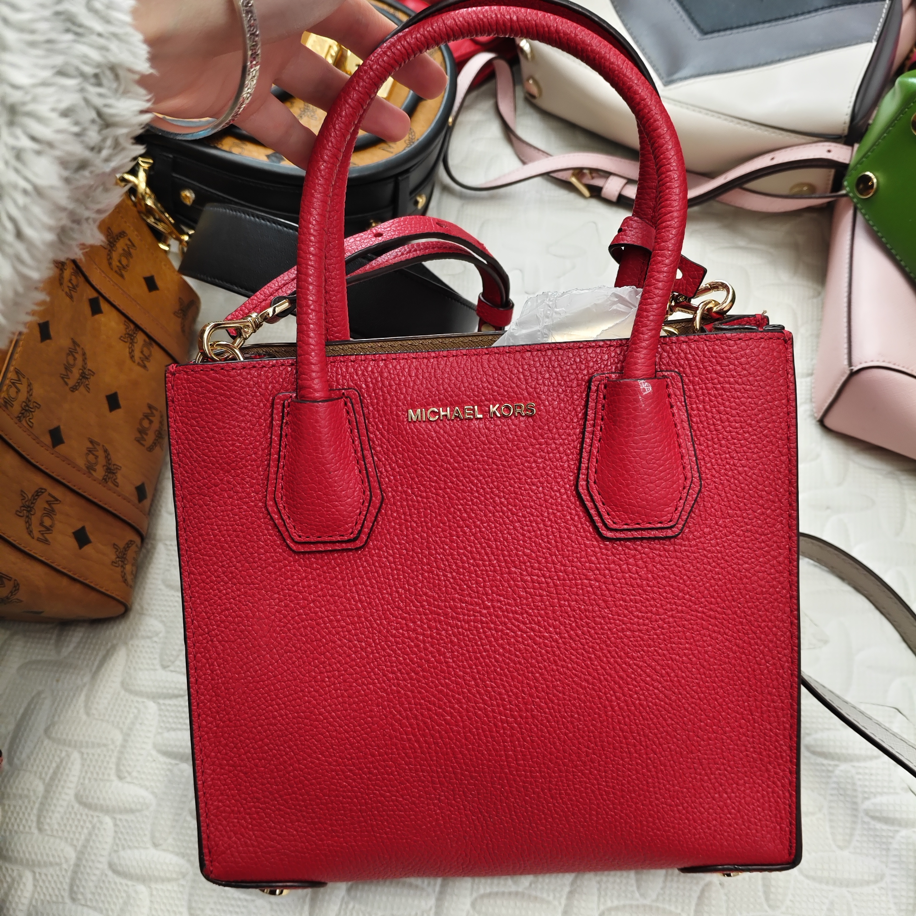 99新 MICHAEL KORS/迈克高仕 大麦中古/MK/红色手提包/斜挎包