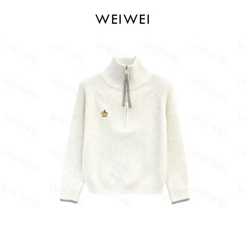 高领南瓜刺绣半拉链套头针织衫2805