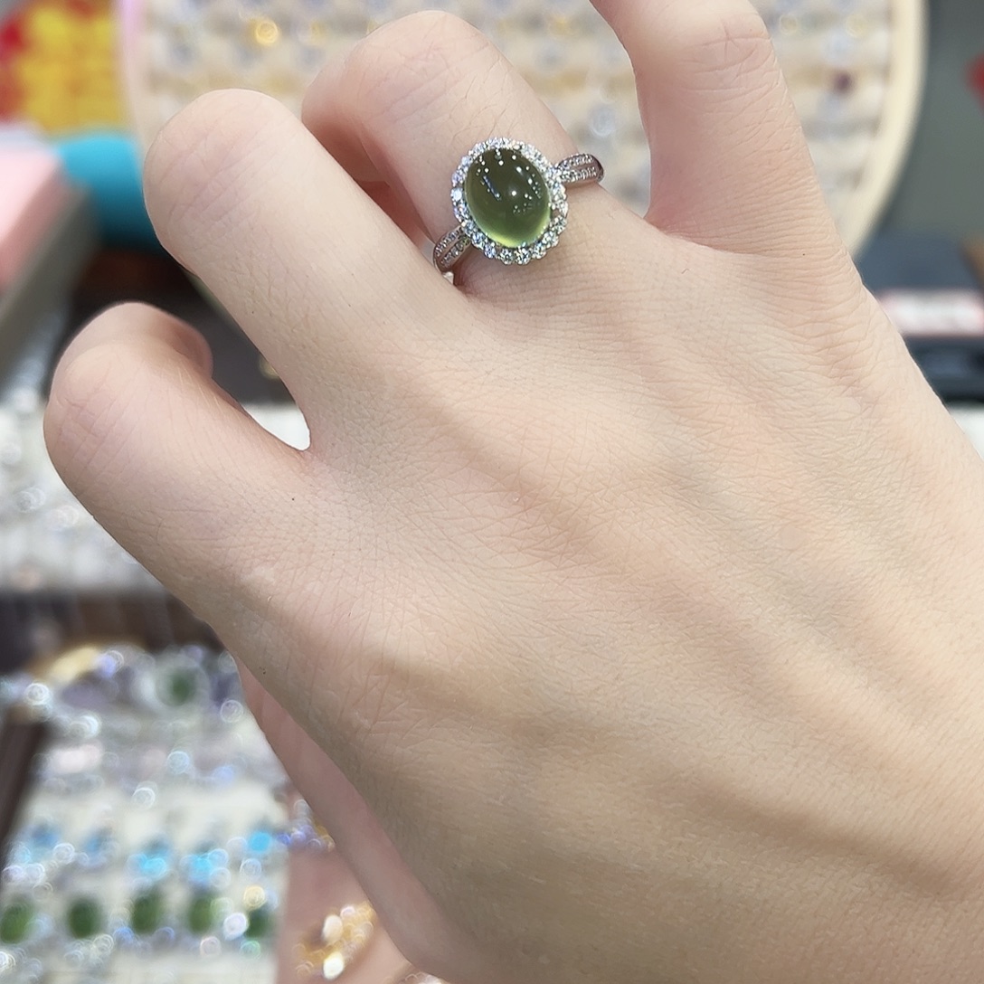 蛇纹石玉银S925镶嵌戒指