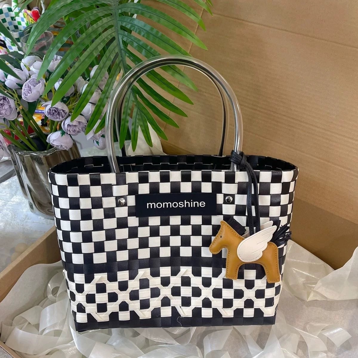 纯手工编织菜篮子大容量手提包购物袋度假野炊收纳蓝2025新款女包