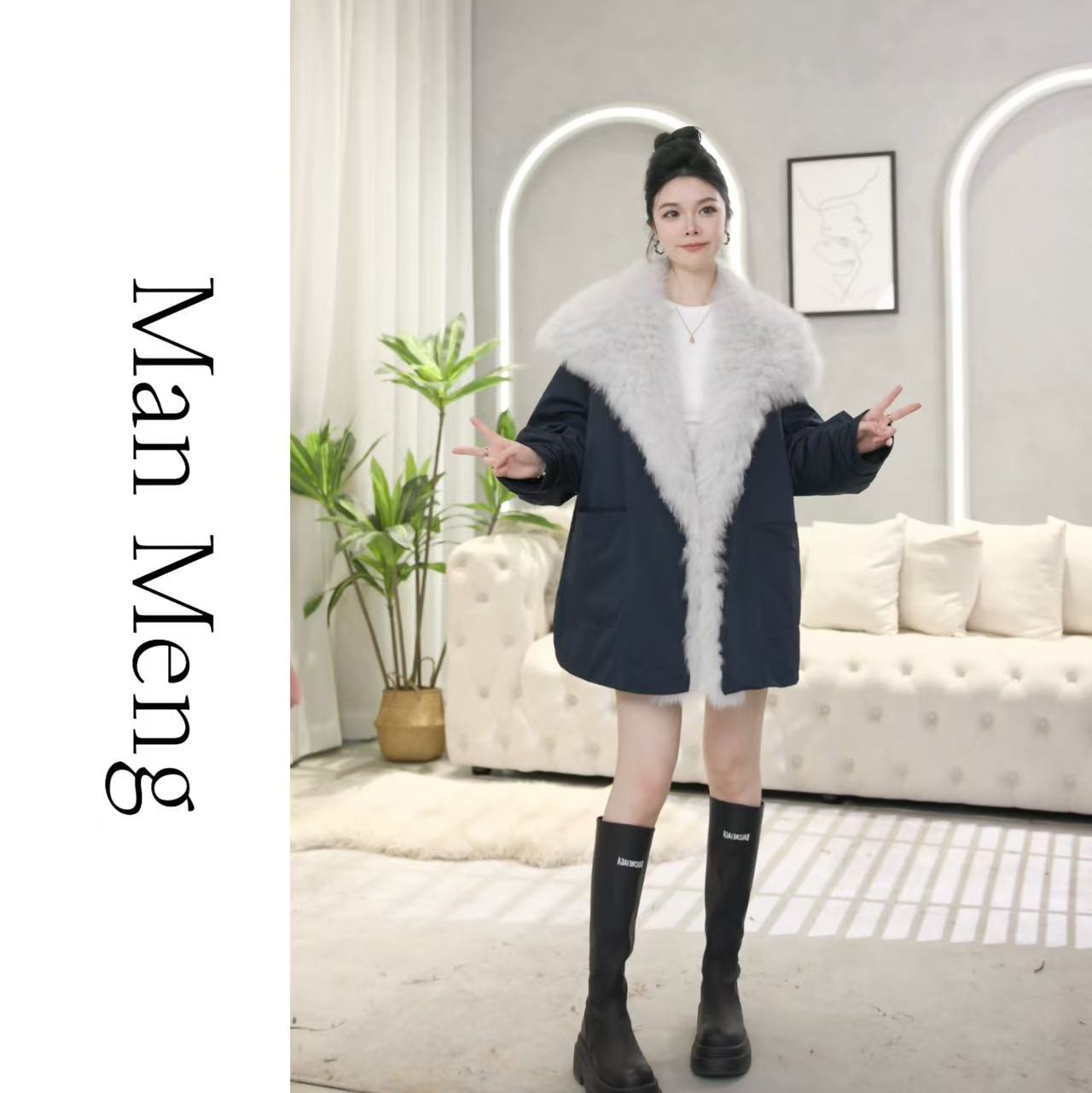 【漫萌】新2025新潮流秋冬气质狐狸毛鹅绒外套337-25297