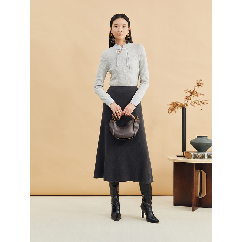 YINER/音儿新中式显瘦气质时尚小立领盘扣毛针织衫8C34506940