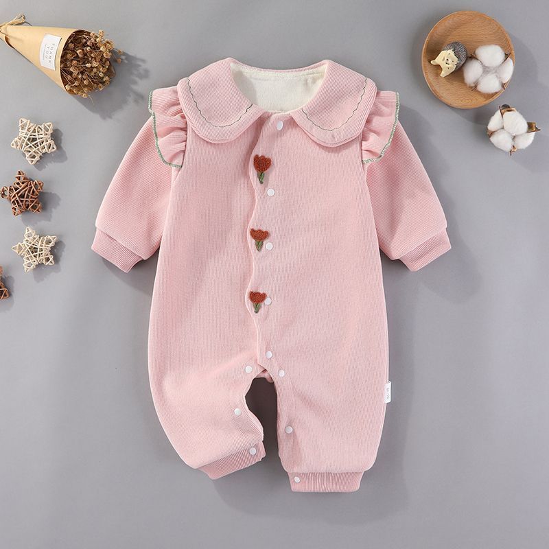 【灿宝家】三朵玫瑰双层连体春秋新款宝宝长袖公主风超萌可爱新生儿