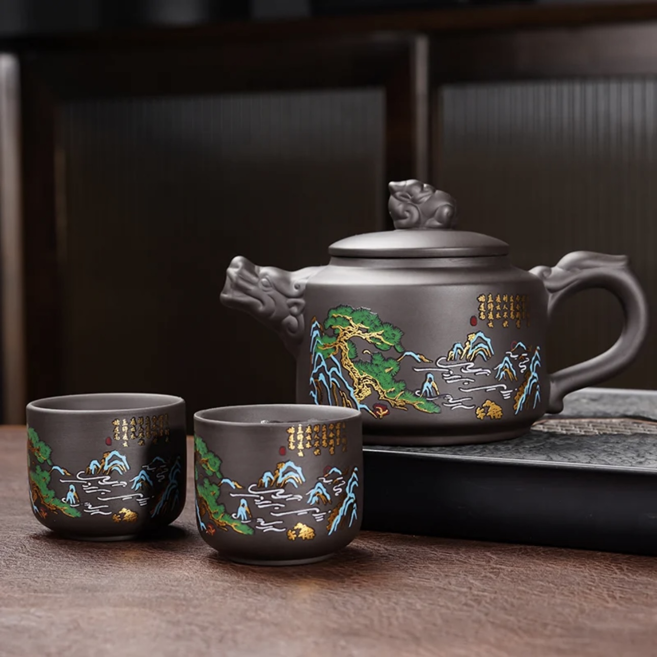 （弟弟专用）山水秀丽迎客松凤鸣变色250CC 1壶2杯