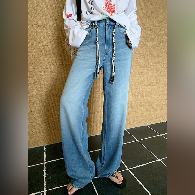 十三粥私服 夏日新宠 莱赛尔高腰直筒牛仔裤女夏简约舒适显瘦长裤