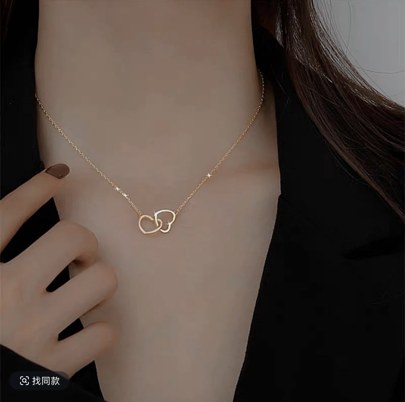 钛钢项链 钛钢项链 心心相印双爱心项链女简约轻奢百搭潮流