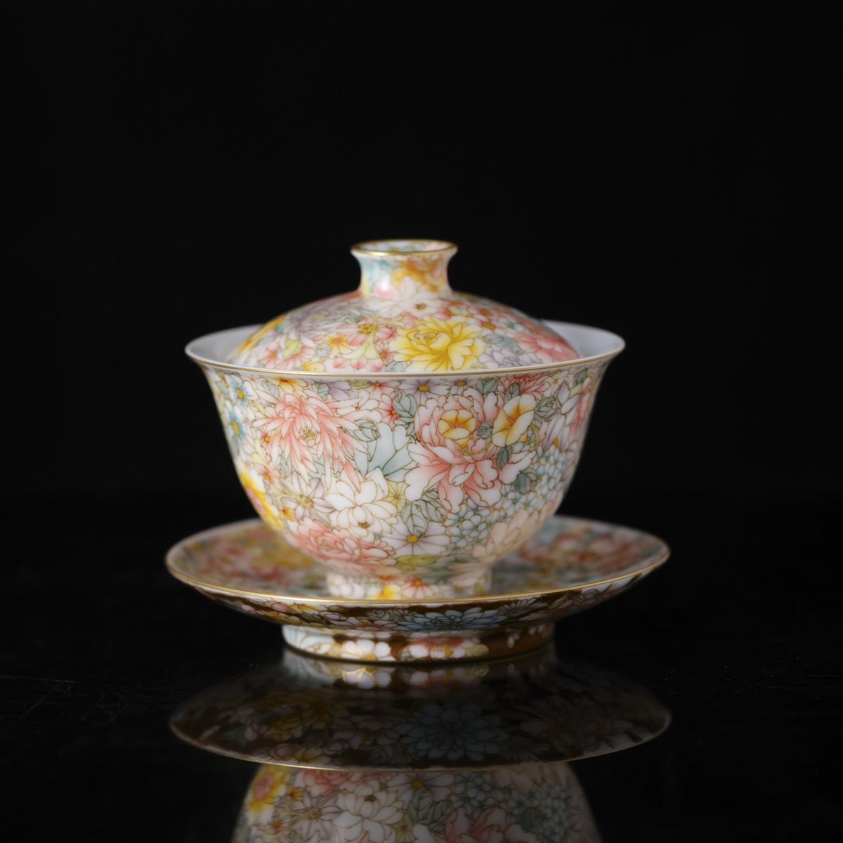 自慢堂-中盖碗釉中彩万花