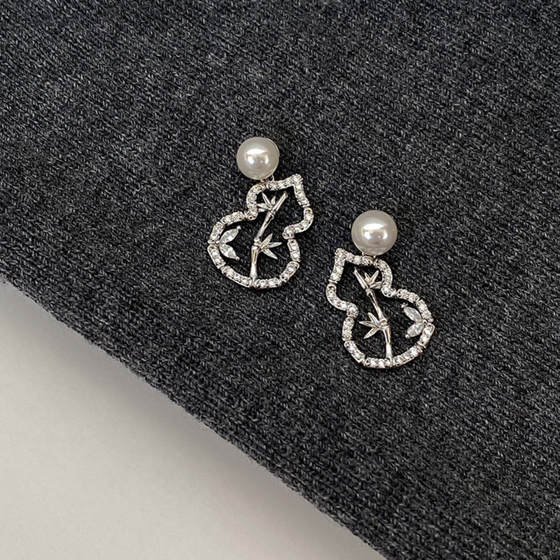 黄铜贝壳耳饰 精致竹叶葫芦珍珠小众设计感个性时尚百搭耳环耳饰