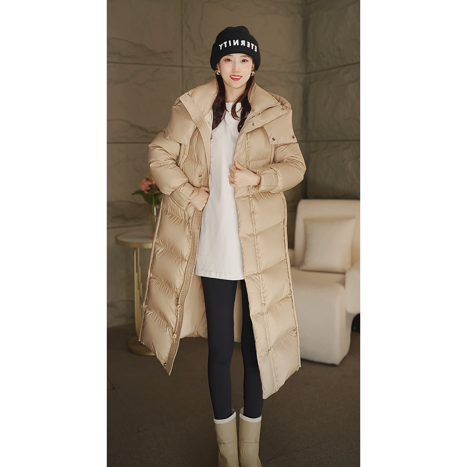 高奢新国标90白鹅绒羽绒服女冬季新款时尚显瘦中长款连帽加厚外套
