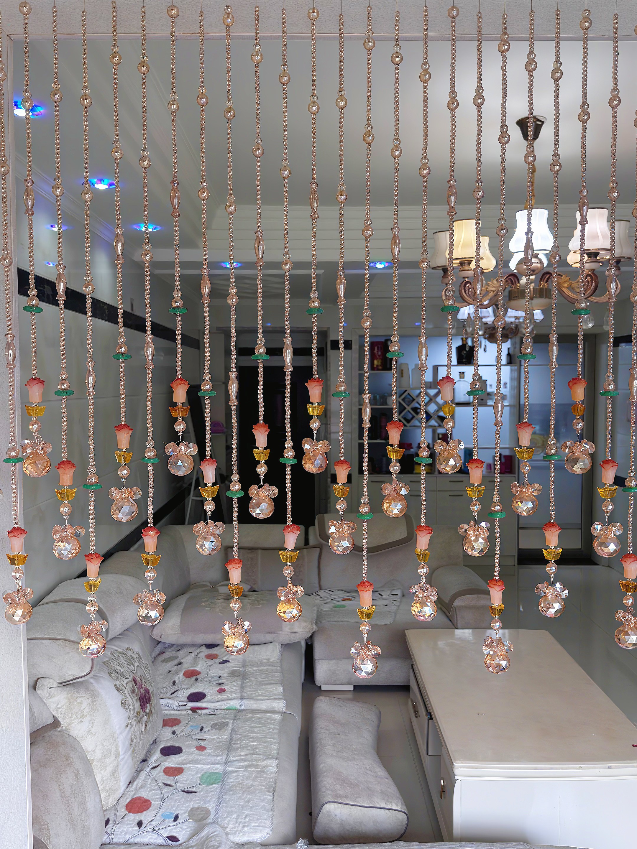 7号金玉满堂S5香槟色雨淋款客厅隔断水晶珠帘免打孔珠门帘可定制