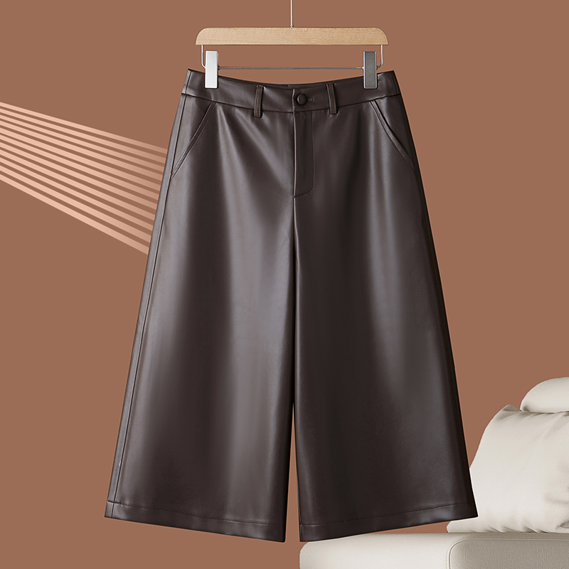 2025新款海宁真皮皮裤女高腰显瘦绵羊皮七分阔腿裤气质休闲五分裤