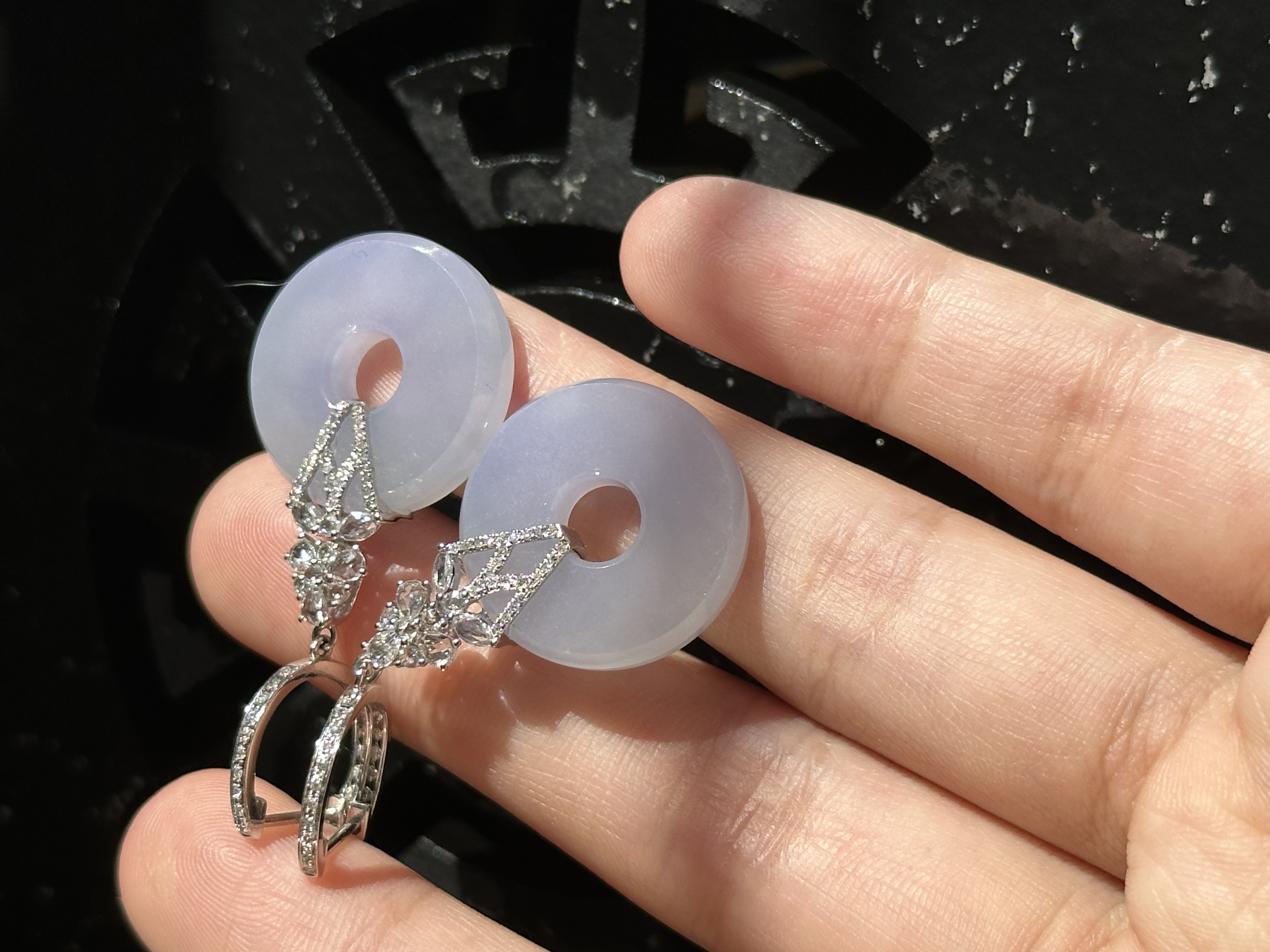 天然缅甸a货翡翠 经典款冰紫耳坠