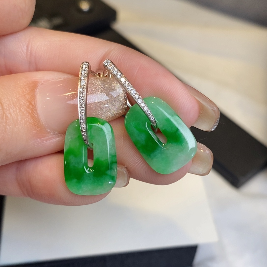 翡翠耳饰18K金镶嵌福贝