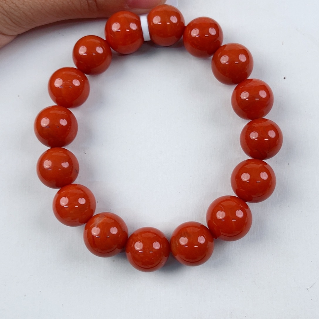 手串未镶嵌南红玛瑙《**》瓦西柿子红圆珠单圈13mm