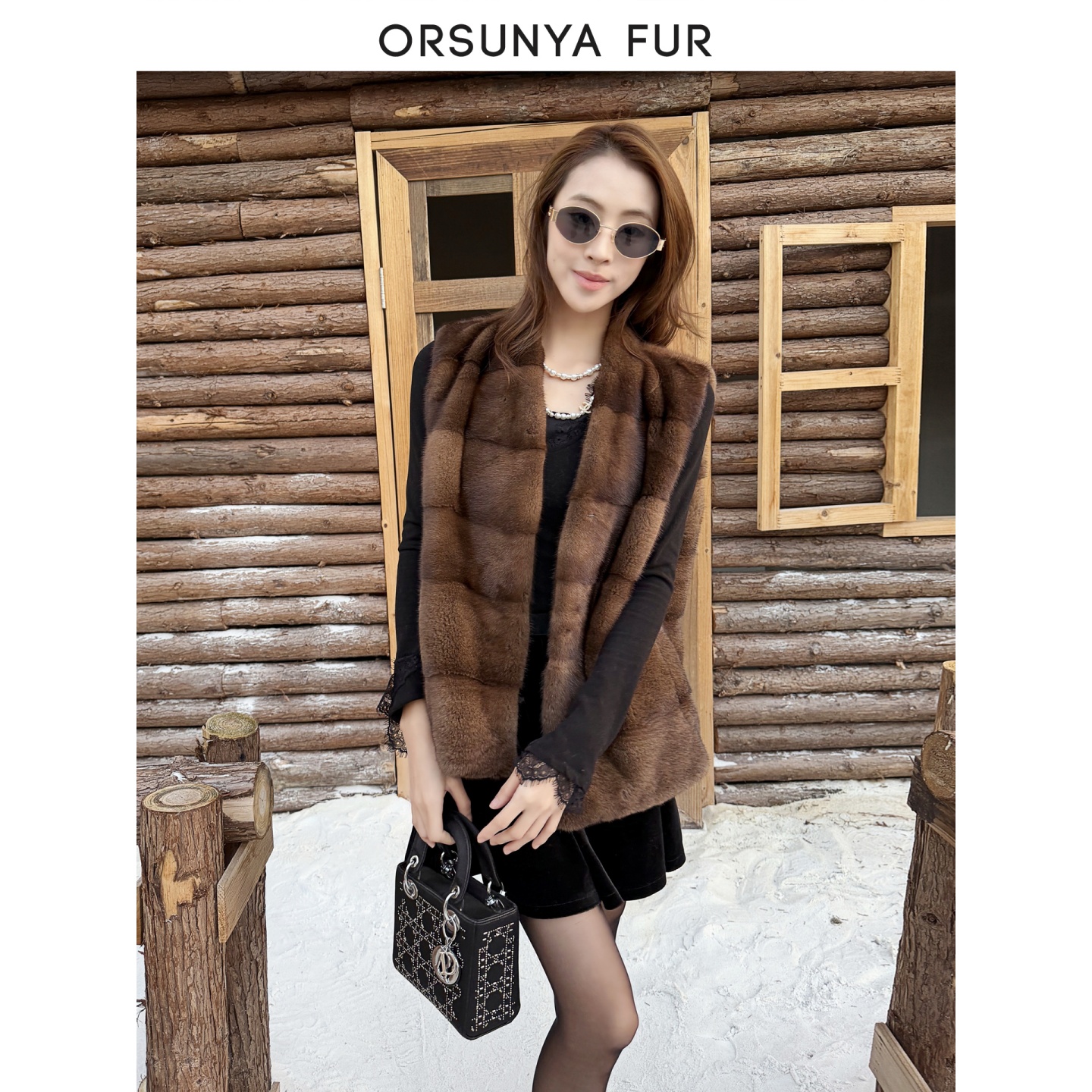 “老钱风马甲”进口天鹅绒水貂皮草女整貂皮草马甲貂皮衣ZD221Y025