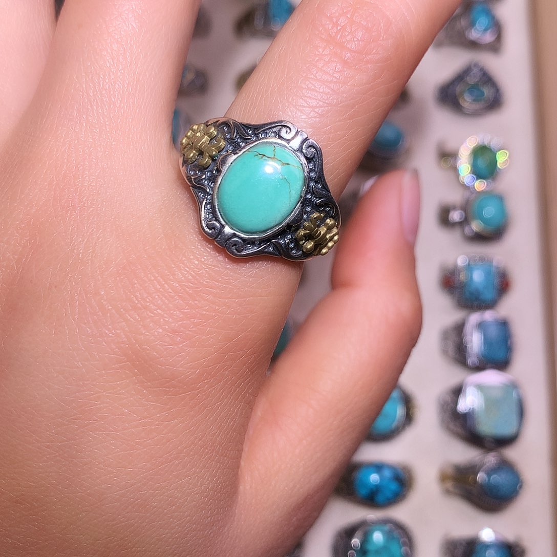 绿松石银S925镶嵌戒指