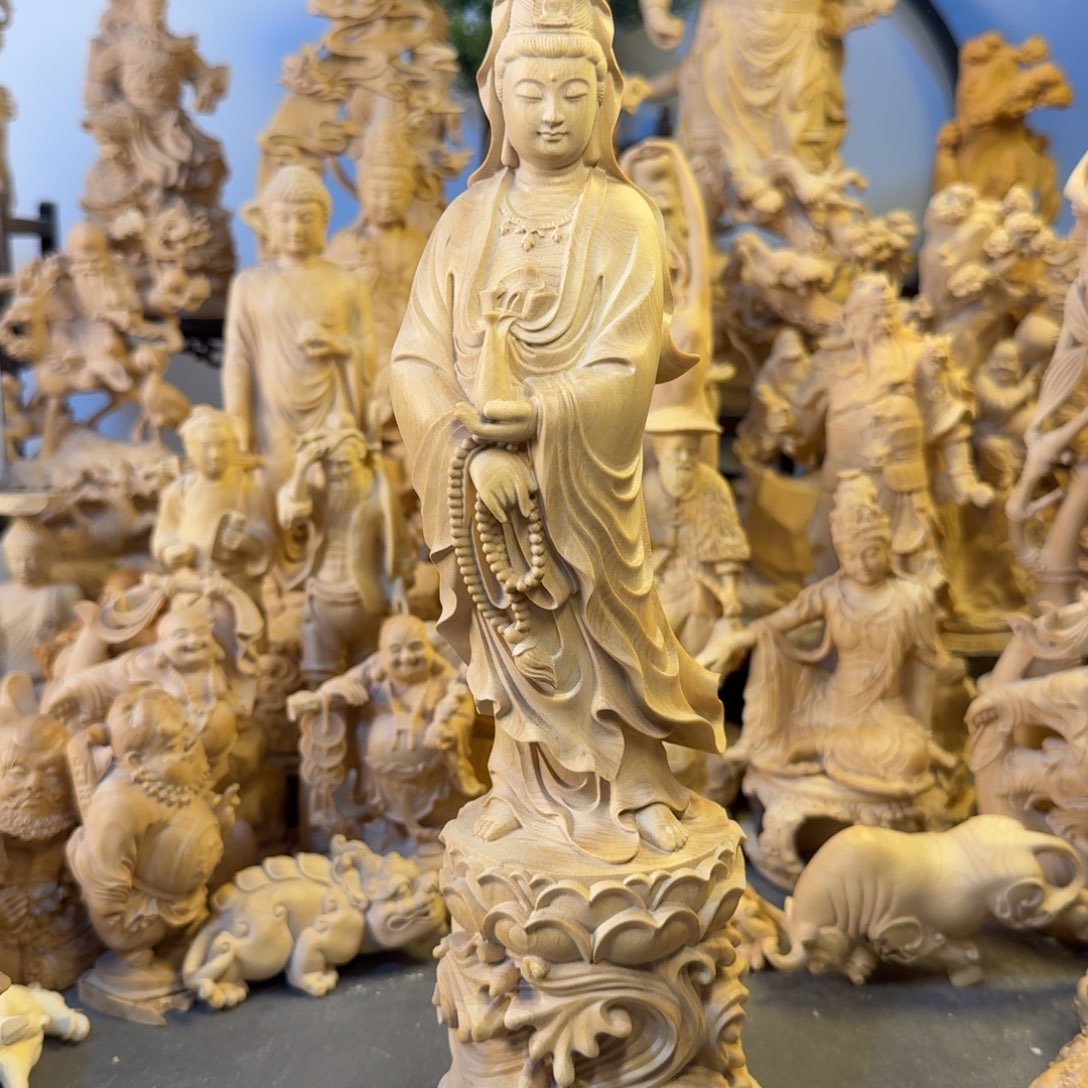 生***波黄杨木小叶黄杨木26高净瓶观音摆件有黑