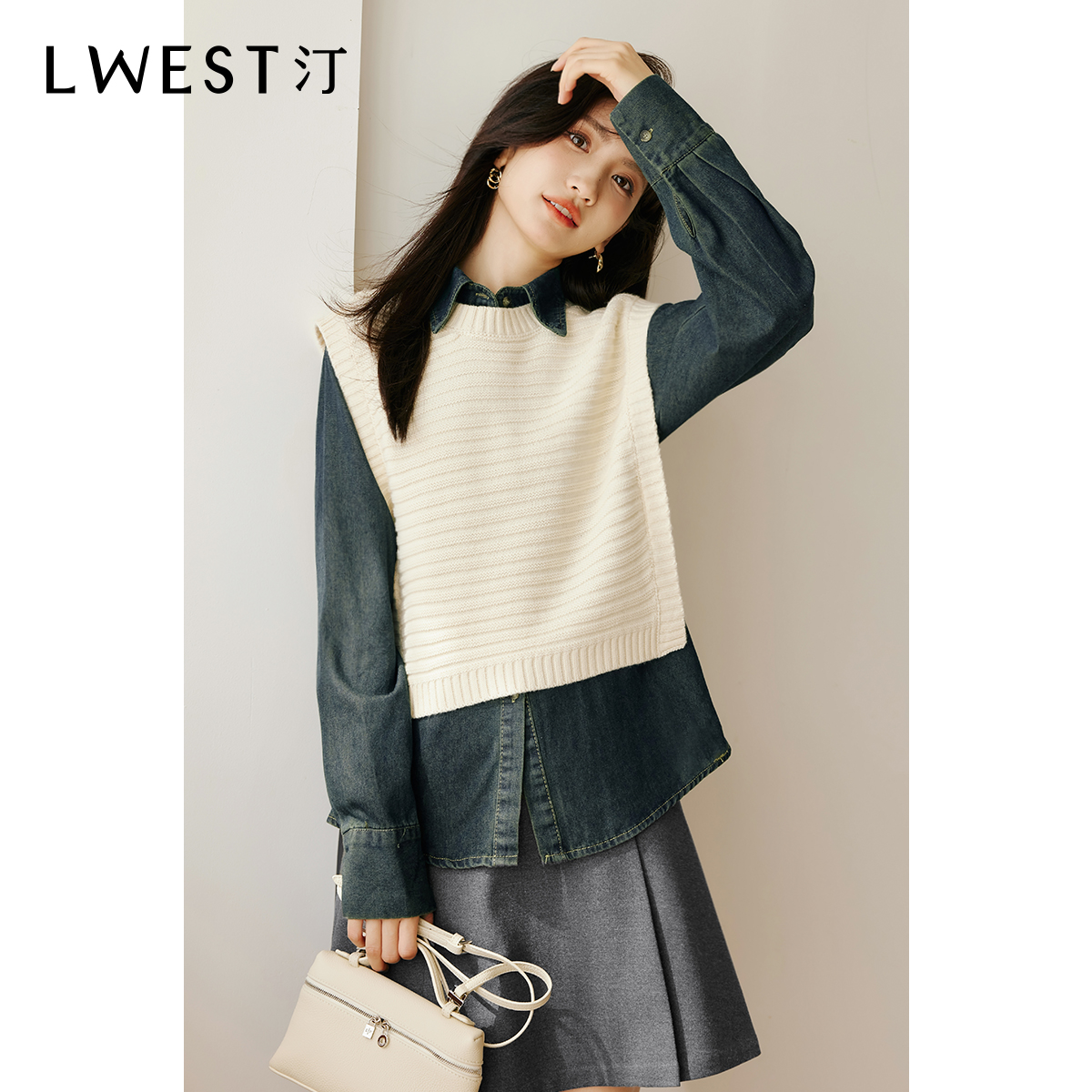 【达人专属】朗文斯汀牛仔衬衫背心两件套DZMG3511D12260