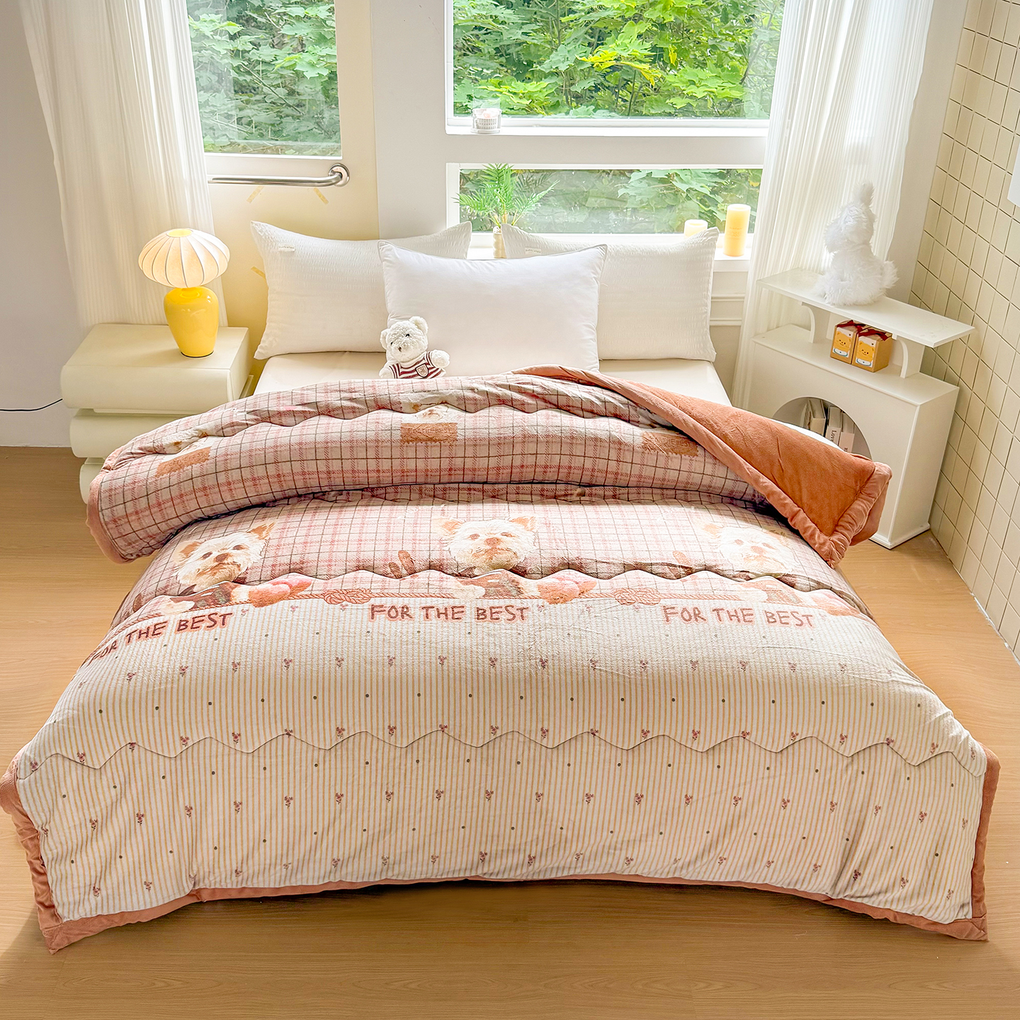 2025新款印花双面绒被格子狗秋冬被L