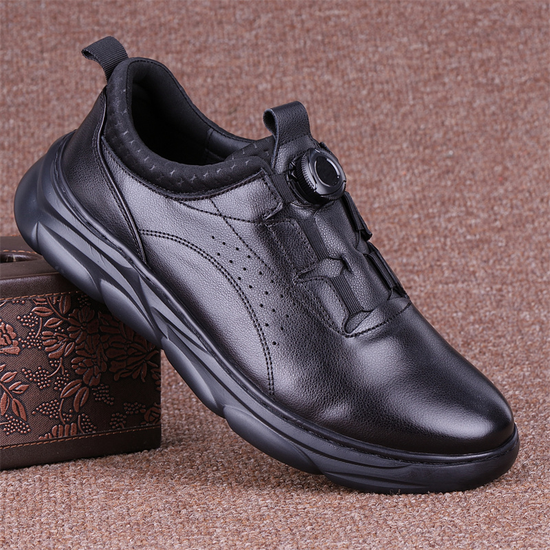 潮牌真皮男鞋春秋新款男士休闲皮鞋头层牛皮透气软底运动跑步皮鞋