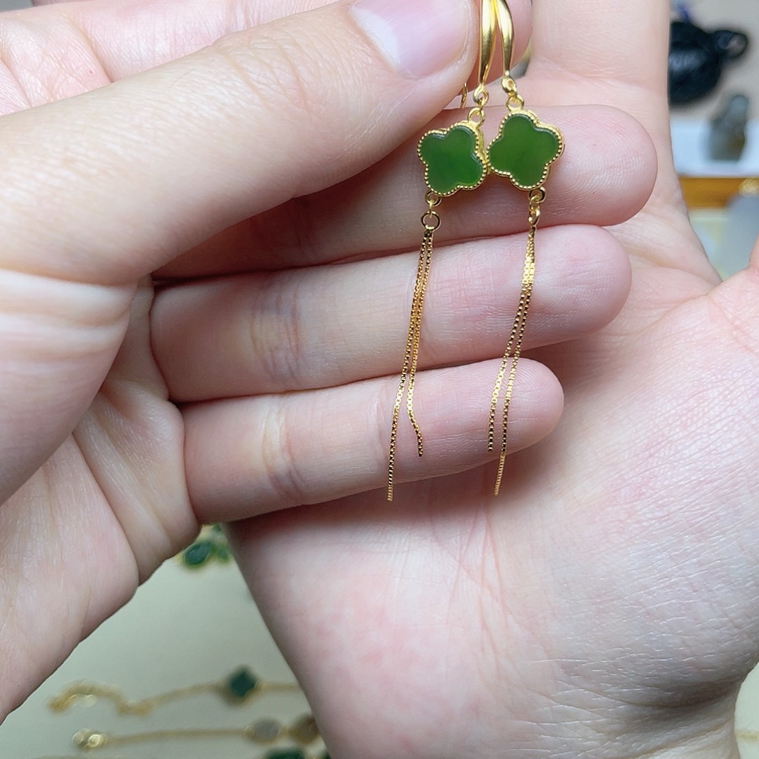 和田玉银S925镶嵌耳钉06