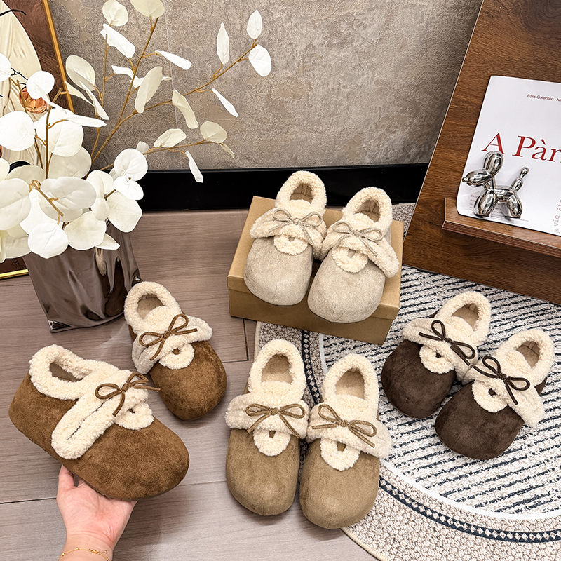 棉鞋女冬季2025新款休闲厚底增高小个子加绒保暖蝴蝶结外穿雪地鞋