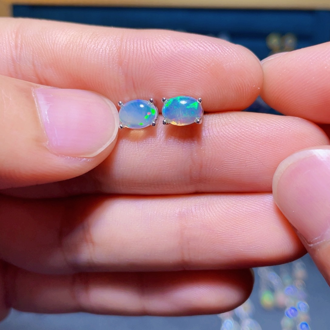 欧泊耳钉）银S925镶嵌