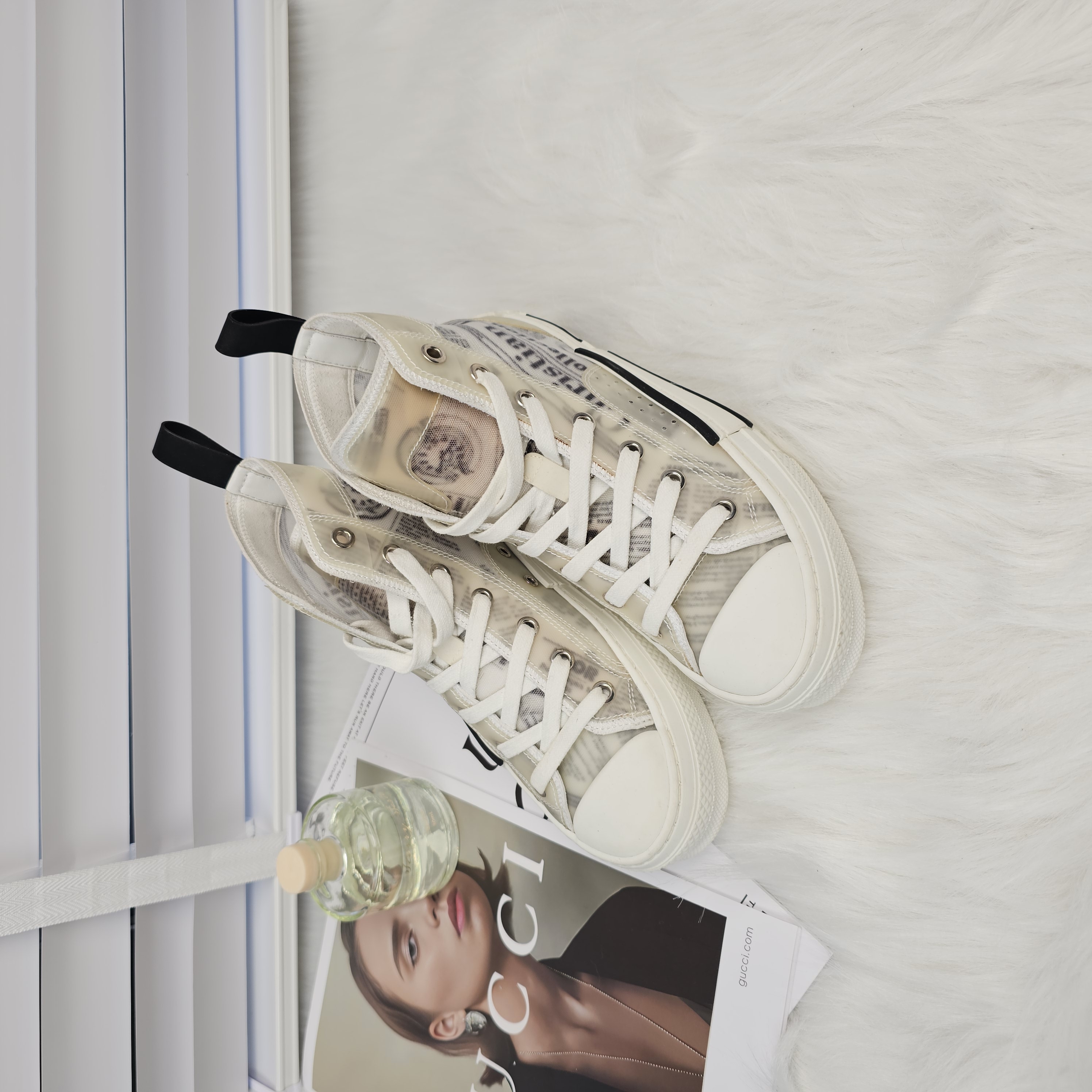 95新 DIOR/迪奥 B23 报纸印花高帮板鞋35码 公价8800 /6166