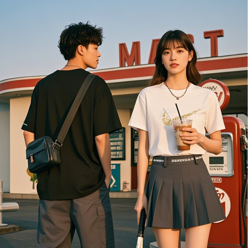 青少年通用短袖落肩袖夏季T恤时尚韩版半袖休闲情侣运动百搭