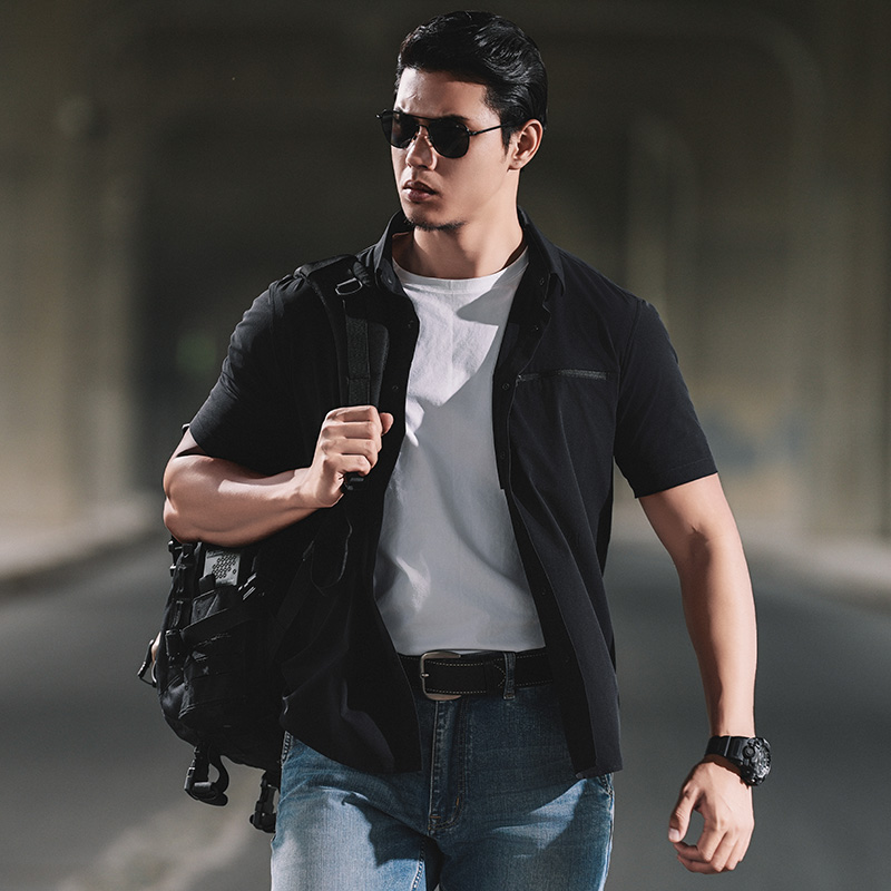 【龙牙】隐之寒竹凉感休闲短袖衬衫春夏通勤男百搭商务时尚透气休闲